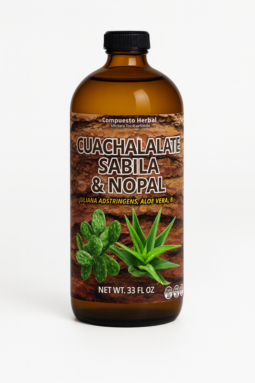 Aloe Vera, Nopal Cactus, and Cuachalalate Herbal Supplement – 33.8 fl oz (1.05 qt / 1L) – with Vitamin C for Digestive & Immune Support Made in USA