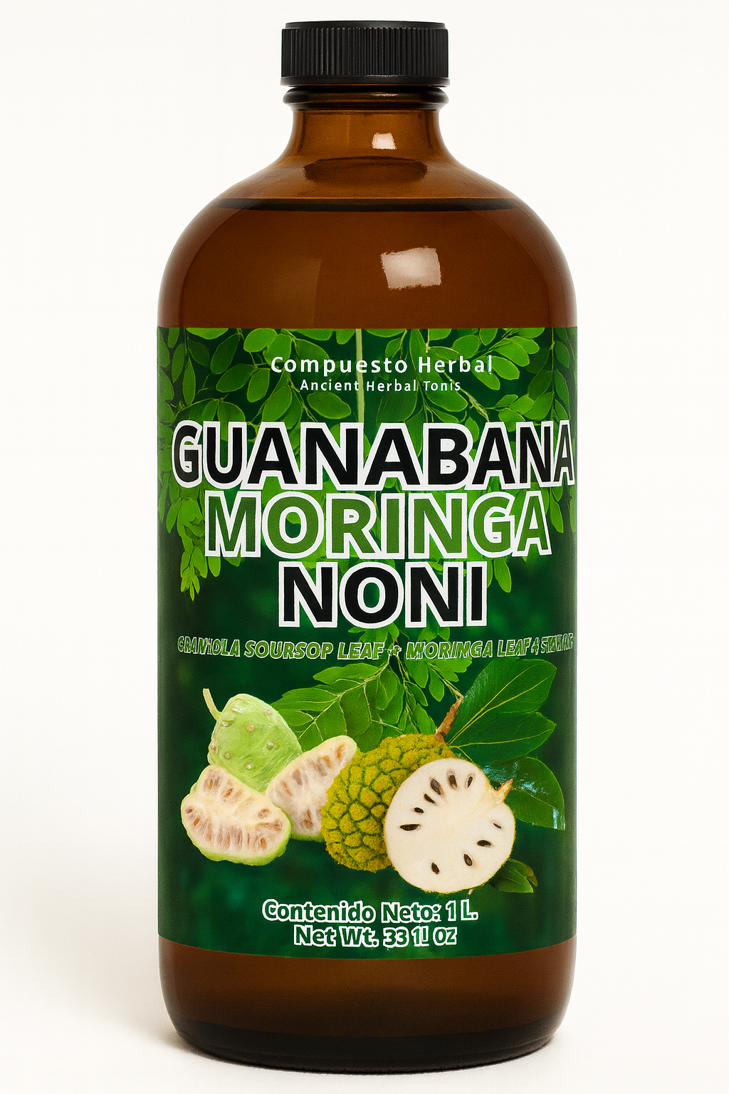 975ML Soursop Graviola Bitters Liquid Jugo De Guanabana with Moringa and Noni Extract for Digestive Health Support and Immune System Boost Hoja De Guanabana Leaf Tonic 33Fl oz