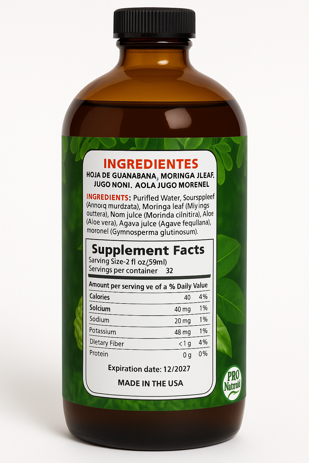 975ML Soursop Graviola Bitters Liquid Jugo De Guanabana with Moringa and Noni Extract for Digestive Health Support and Immune System Boost Hoja De Guanabana Leaf Tonic 33Fl oz
