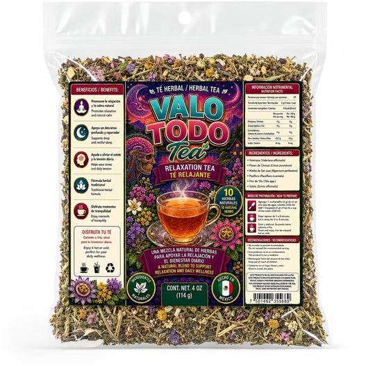 Valo Todo Tea - Me Vale Madre Mexican Herbal Tea for Relaxation - 4 oz Bag - Natural Blend of Herbs for Stress Relief & Calmness