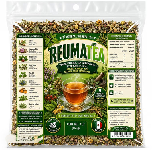 Meixcan Herbal Rheumatism Tea - 4 oz Natural Origin Ingredients for Joint Health & Pain Relief - 9 Natural Herbs Blend Willows Bark, Itarpago fito , mistletoe, tumeric, hierba sapo
