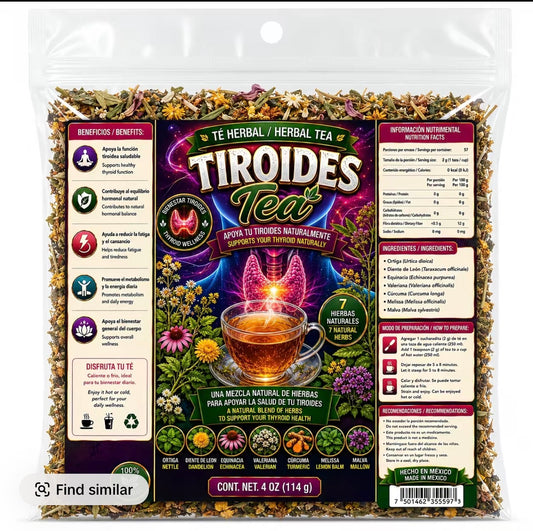Tiroides Tea - Herbal Tea for Thyroid Health - 4 oz (114 g) - Natural Blend of 7 Herbs - Supports Thyroid Function - Made in Mexico