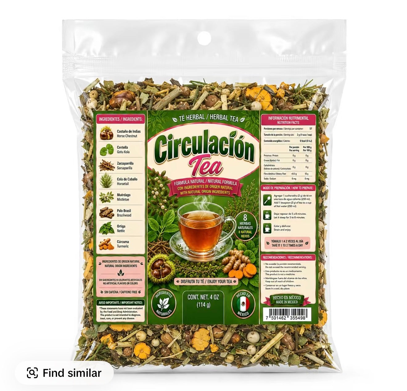 Circulación Tea - 4 oz Herbal Tea Blend for Improved Circulation with Natural Ingredients like Ginger & Lemon