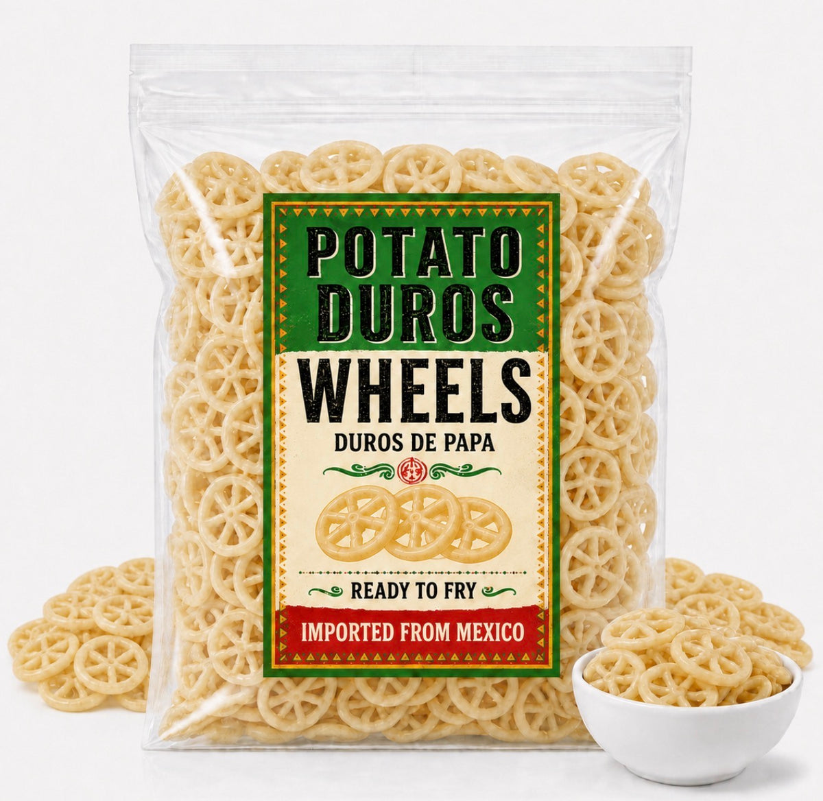 Potato Dueros Wheels - Ready to Fry Import from Mexico - Perfect for Snacking and Cooking