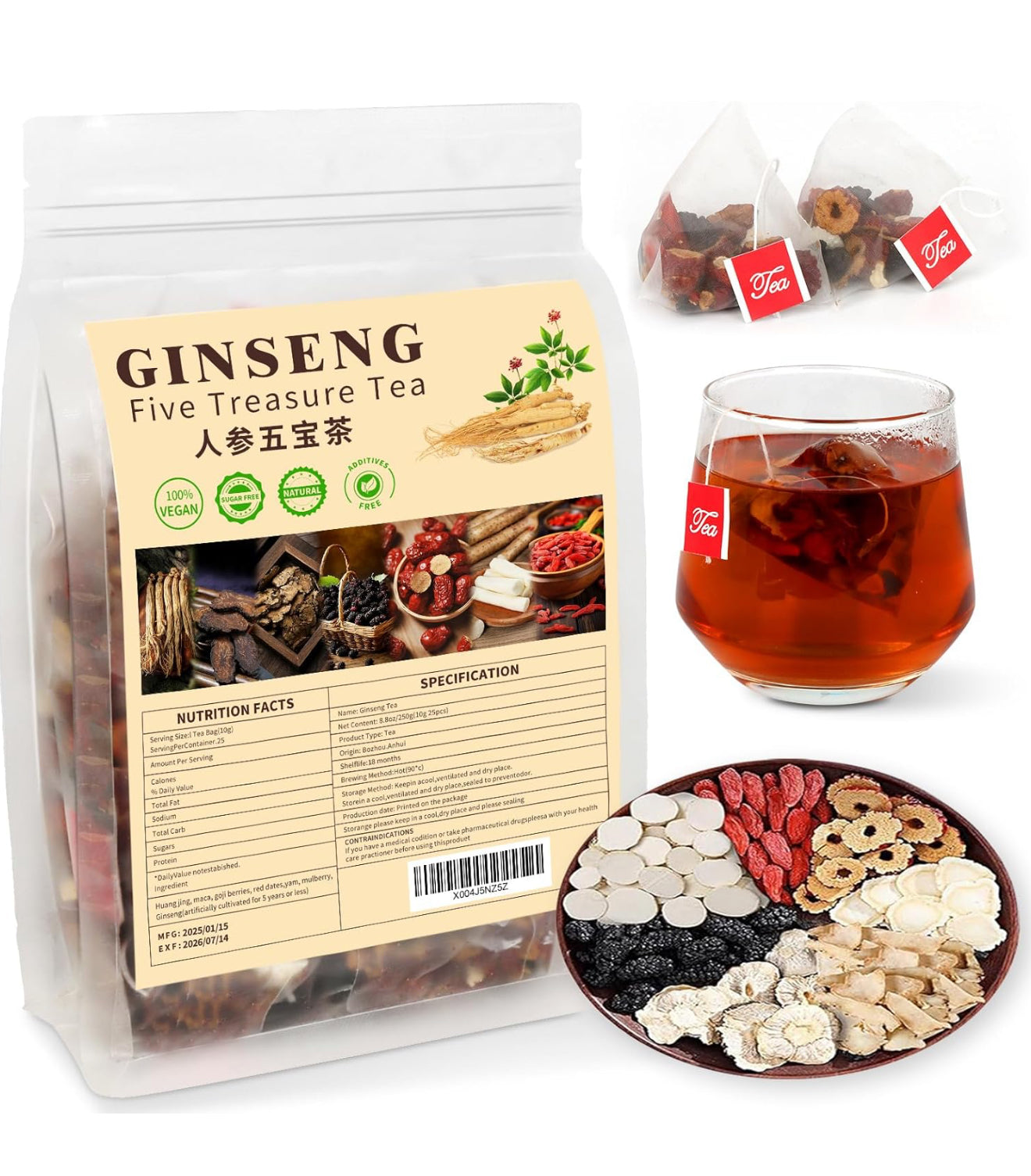 25 pcs Ginseng six treasure tea , Kidney tea ,liver tea , red date kidney health