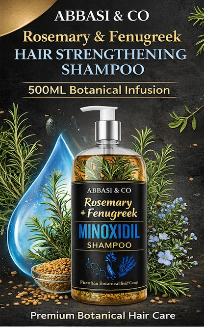 500ML Rosemary + Fenugreek Minoxidil Infused Botanical Hair Growth Shampoo – Biotin, Keratin - With Real Visible Pieces of Rosemary, Fenugreek & Cinnamon Thickening & Strengthening