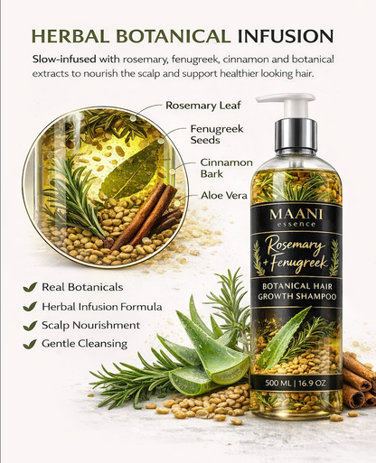 500ML Rosemary + Fenugreek Botanical Hair Growth Shampoo – Biotin, Keratin & Horsetail Extract - With Real Visible Pieces of Rosemary, Fenugreek & Cinnamon Thickening & Strengthening Formula