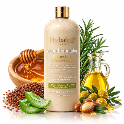 HERBALISTA Botanical Conditioner 33.8 fl oz (1000 mL) – Rosemary, Flaxseed, Honey, Vitamin E, Olive & Argan Oil – Acondicionador Botánico for Soft, Smooth & Manageable Hair