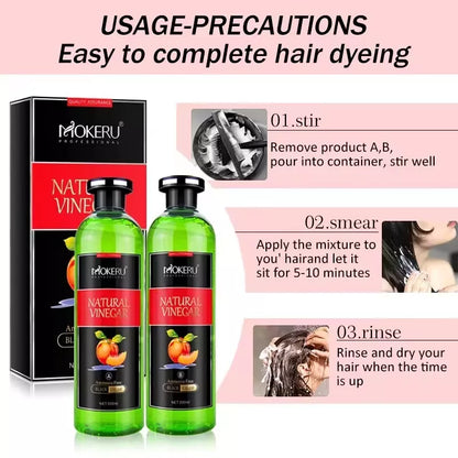 MOKERU Natural VINEGAR BLACK HAIR DYE CREAM 500ml*2/Pac Black Hair Shampoo 100