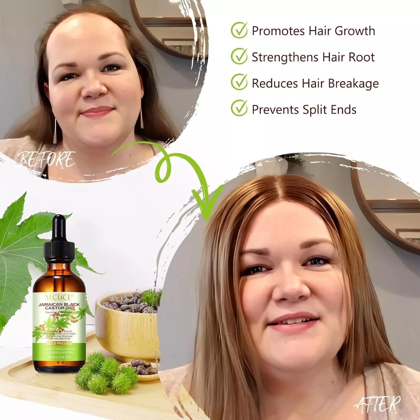 Natural Castor Oil Jamaican Black Glass Bottles w/ Dropper 100% Pure and Organic