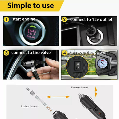 Heavy Duty Portable Air Compressor Car Tire Inflator Electric Pump Auto 12V