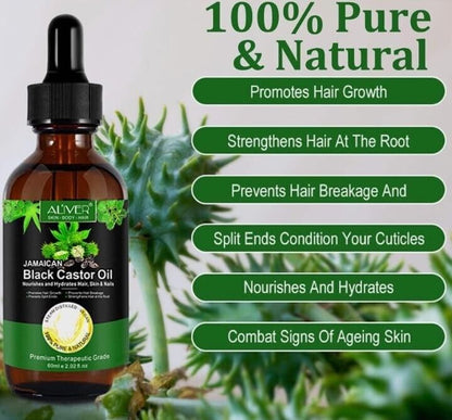 ALIVER Jamaican Black Castor Oil 100% Pure&Organic, Cold Pressed in Glass Bottle