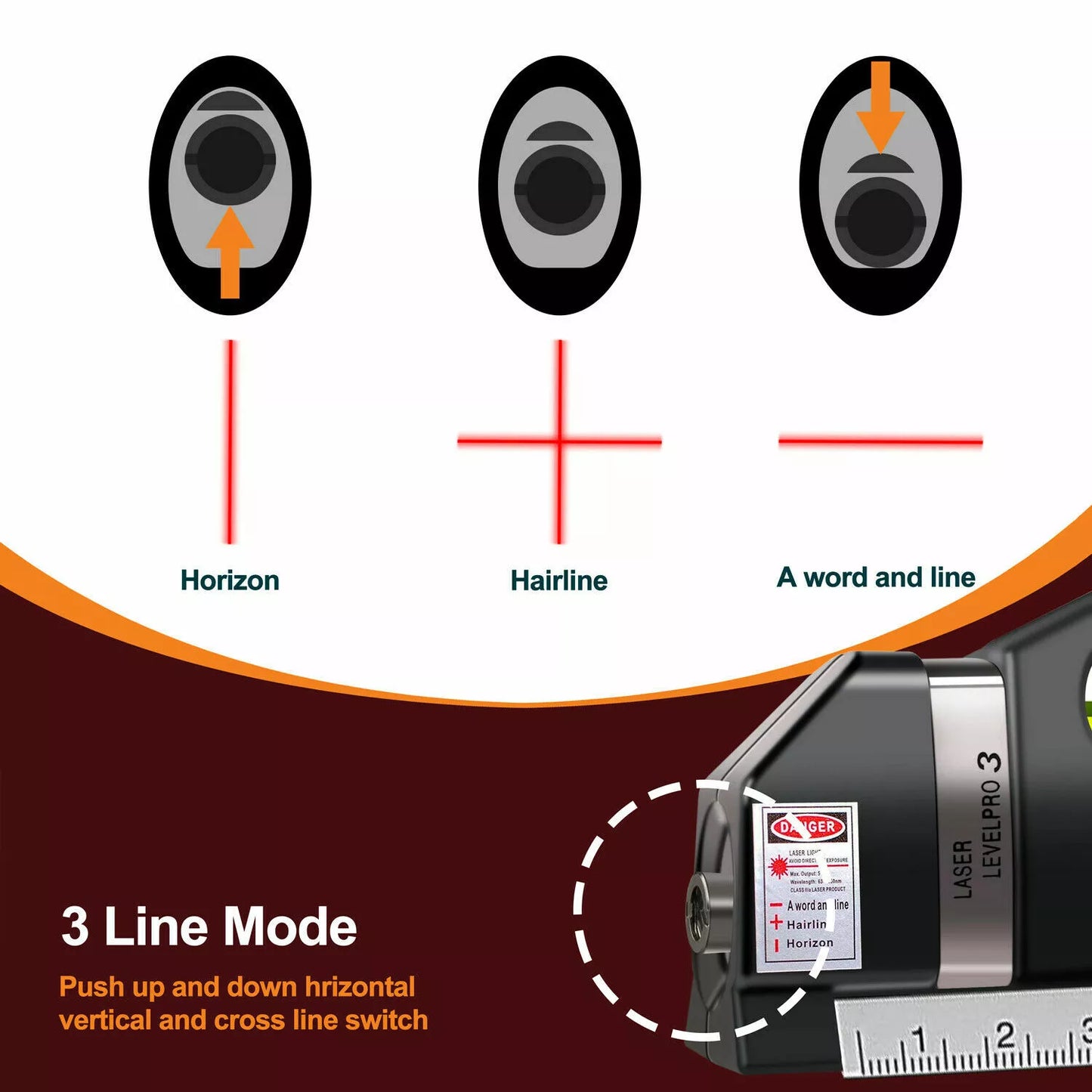 Multipurpose Laser Level Vertical Horizon Measuring Tape Aligner Metric Rulers