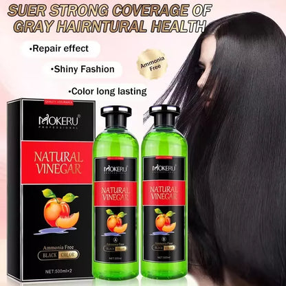 MOKERU Natural VINEGAR BLACK HAIR DYE CREAM 500ml*2/Pac Black Hair Shampoo 100