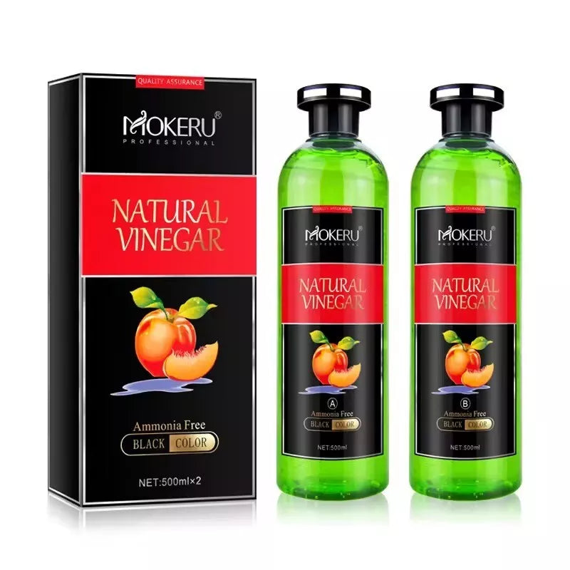 MOKERU Natural VINEGAR BLACK HAIR DYE CREAM 500ml*2/Pac Black Hair Shampoo 100