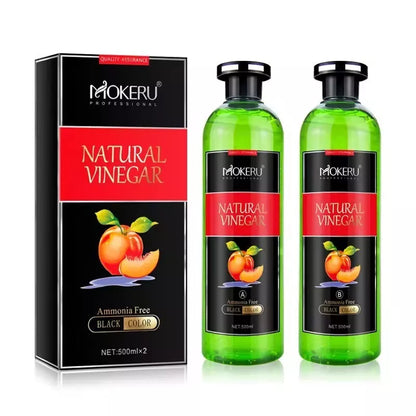 MOKERU Natural VINEGAR BLACK HAIR DYE CREAM 500ml*2/Pac Black Hair Shampoo 100