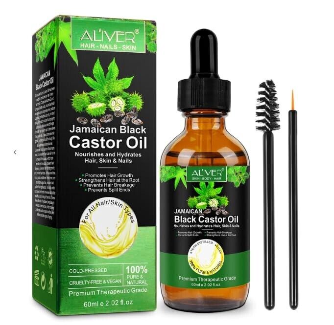 ALIVER Jamaican Black Castor Oil 100% Pure&Organic, Cold Pressed in Glass Bottle