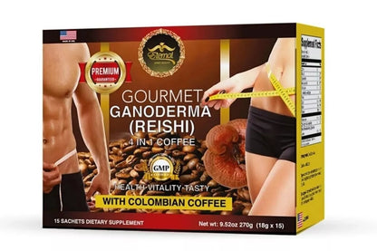 Gourmet Ganoderma (Reishi) 4 in 1 coffee 15 sachets WITH COLUMBIAN COFFEE